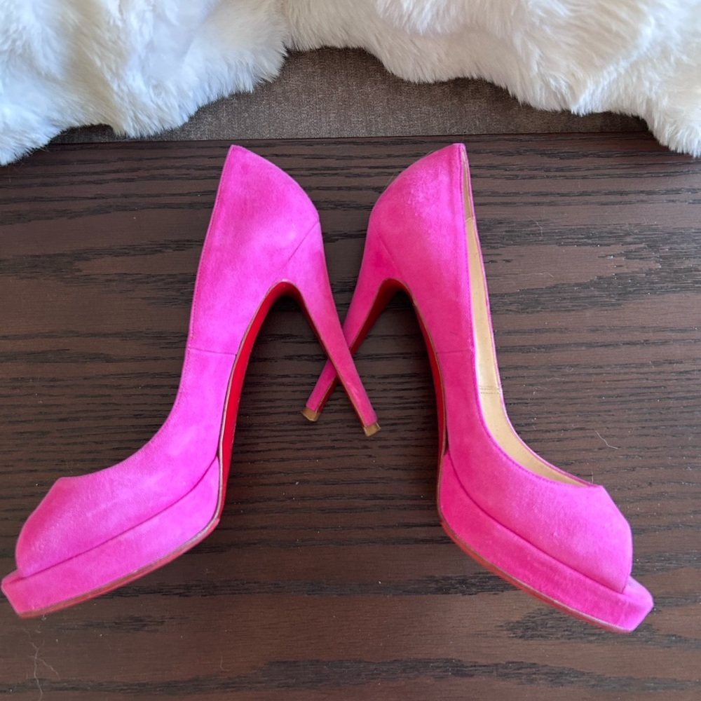 Christian Louboutin Toyo Zeppa 120 Pink Rose Suede Heels Size 38.5 EU - Picture 4 of 7